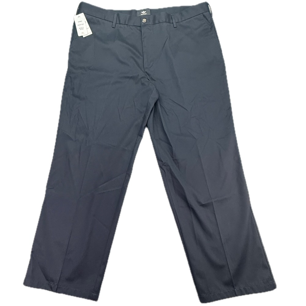 Dockers Khaki Pants Mens 42x30 Navy Signature Classic Fit Flat Front 408510007